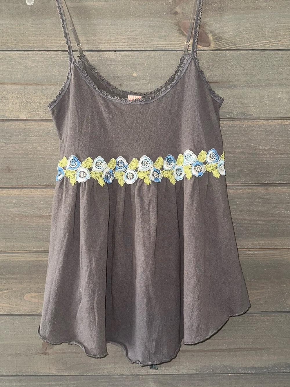 FREE PEOPLE Gray Floral-Embroidered Spaghetti Strap Camisole